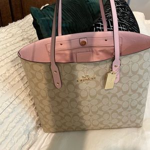 Authentic Coach Signature Canvas Tote with Pink Interior